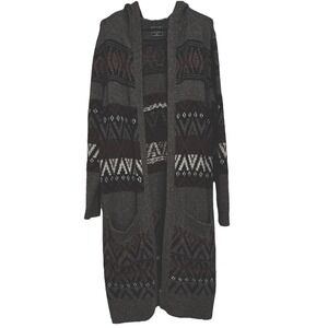 ABERCROMBIE FITCH A&F Fair Isle Open Duster‎ Long Cardigan Sweater Size M Gray